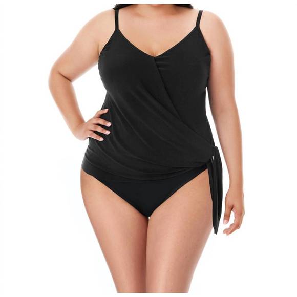 NEW MAGICSUIT plus size side tie v-neck alex underwire tankini top in black - Picture 1 of 3